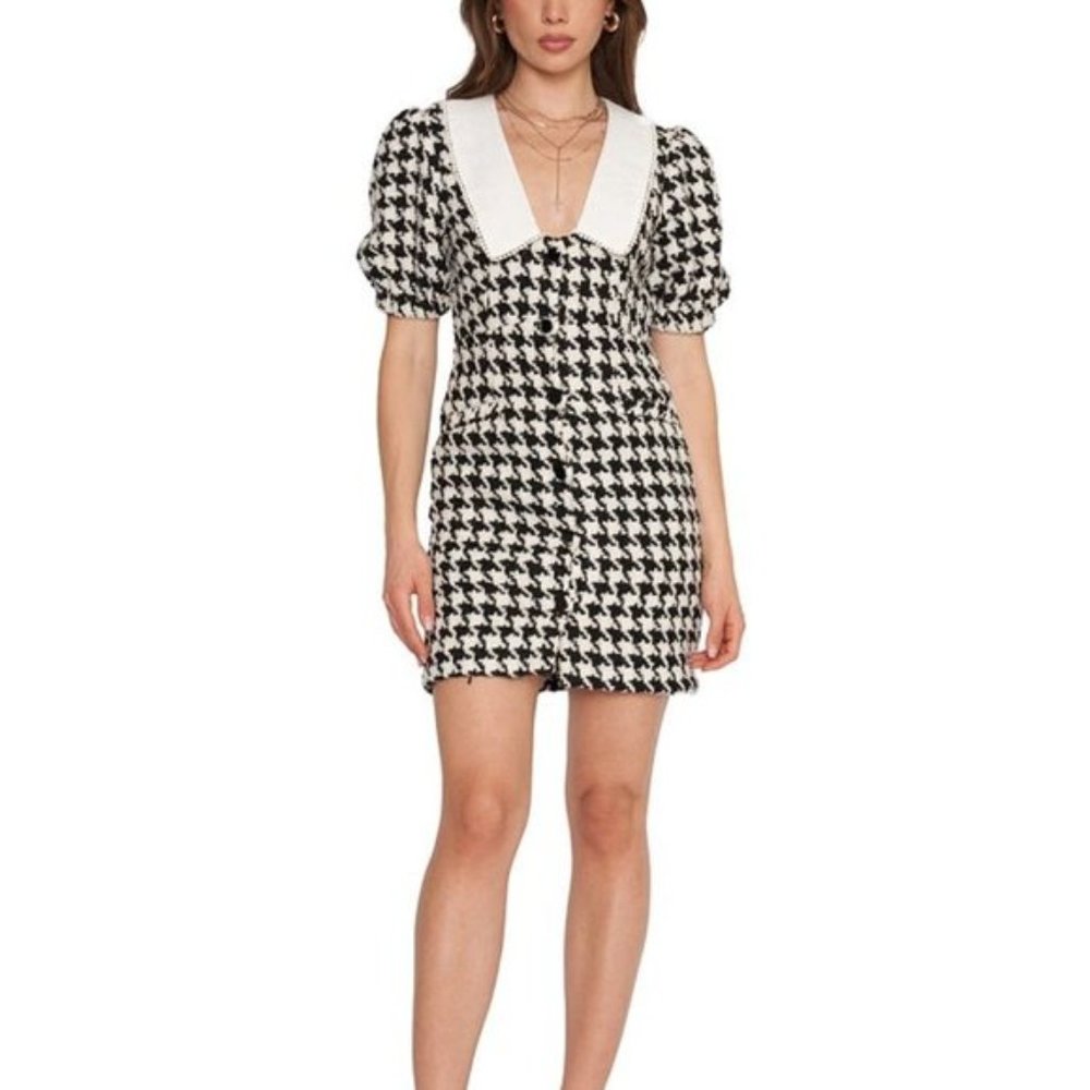4SI3NNA Houndstooth Herringbone Peter Pan Collared Dress MEDIUM